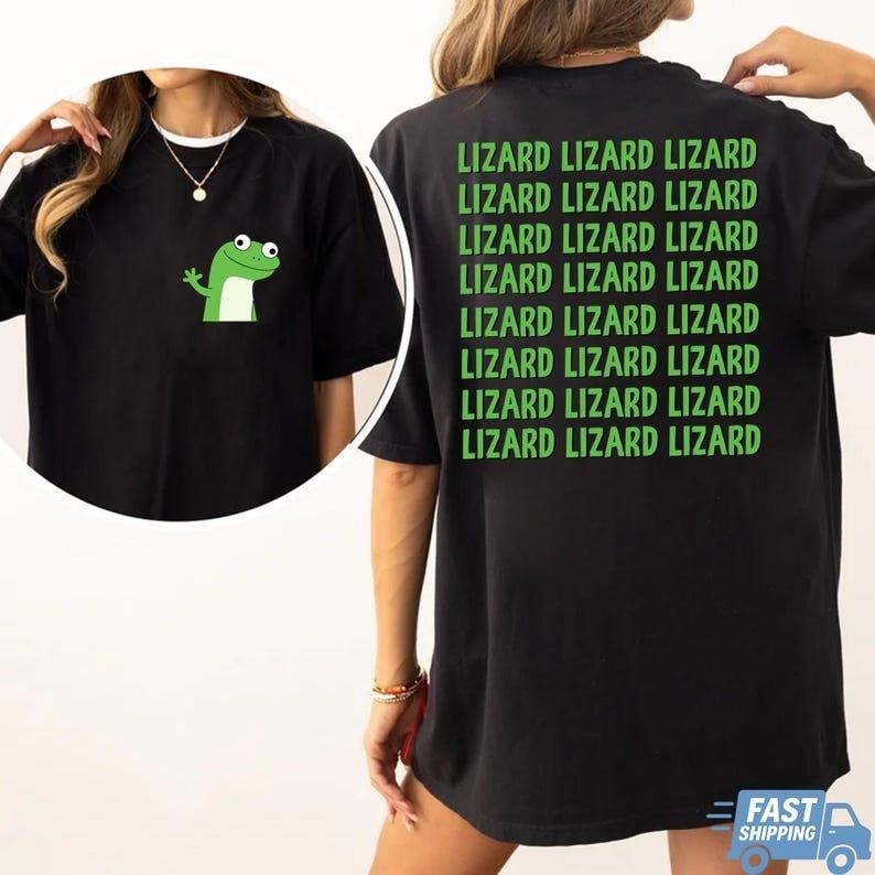 Lizard Lizard Lizard Meme 2Sides Shirt, Tiktok Viral Meme Lizard Shirt, Lizard Button Meme Shirt for Him or Her Hoodie,...