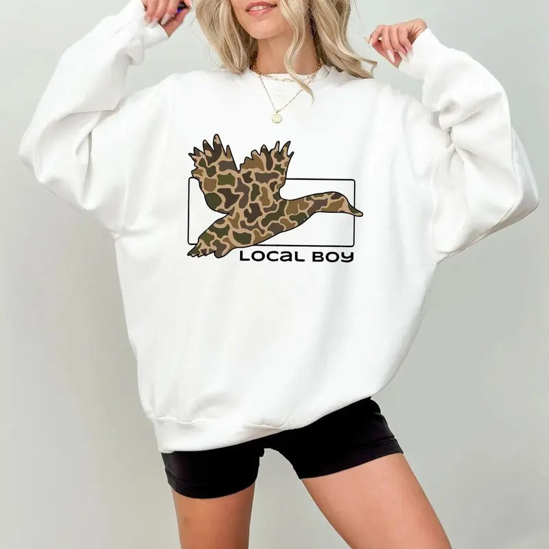 Local Boy Camo Sweatshirt, Camo Duck Sweatshirt, Unisex Sweatshirt Classic Cotton, Graphic Tees For Women And Men, Gifts...