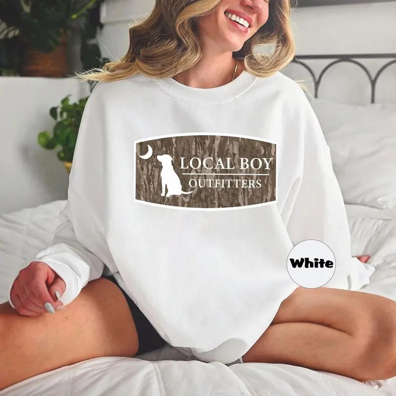Local Boy Dog With Moon Sweatshirt, Camo Hunting Sweatshirt, Unisex Sweatshirt Classic Cotton, Graphic Tees For Women And...