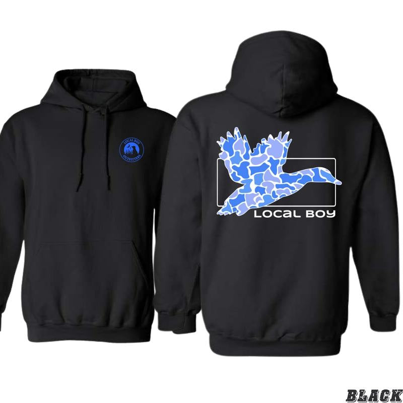 Local Boy Outfitters Hoodie - Bold Blue Camouflage Duck Graphic, camo country hoodies, Unisex Sweater for Outdoor...