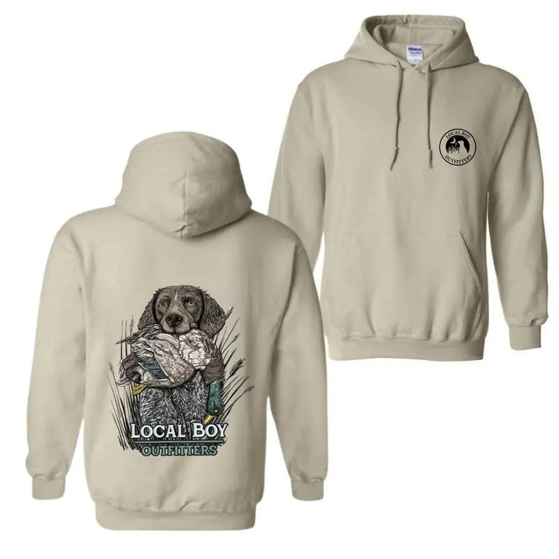Local Boy Outfitters Hoodie Stylish Hunting Dog Graphic for Outdoor Enthusiasts, Ideal for Hunting Trips and Outdoor...