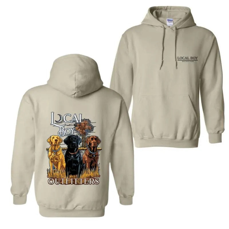 Local Boy Outfitters Hoodie, Trio of Labrador Retrievers Shirt, Ideal for Dog Lovers and Hunting Enthusiasts, Graphic...