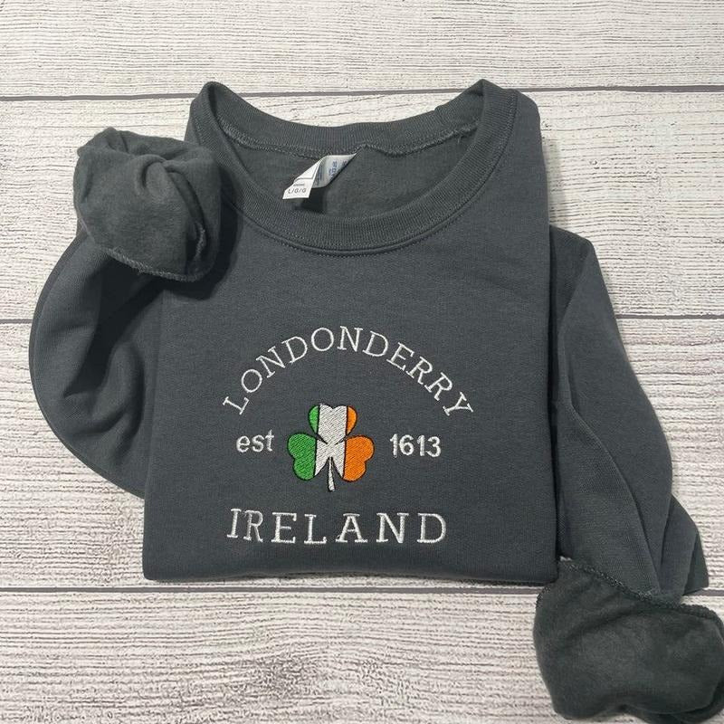 Londonderry Ireland Embroidered Sweatshirt; Saint Patrick day Sweater; Custom Londonderry  Embroidered sweatshirt. St...