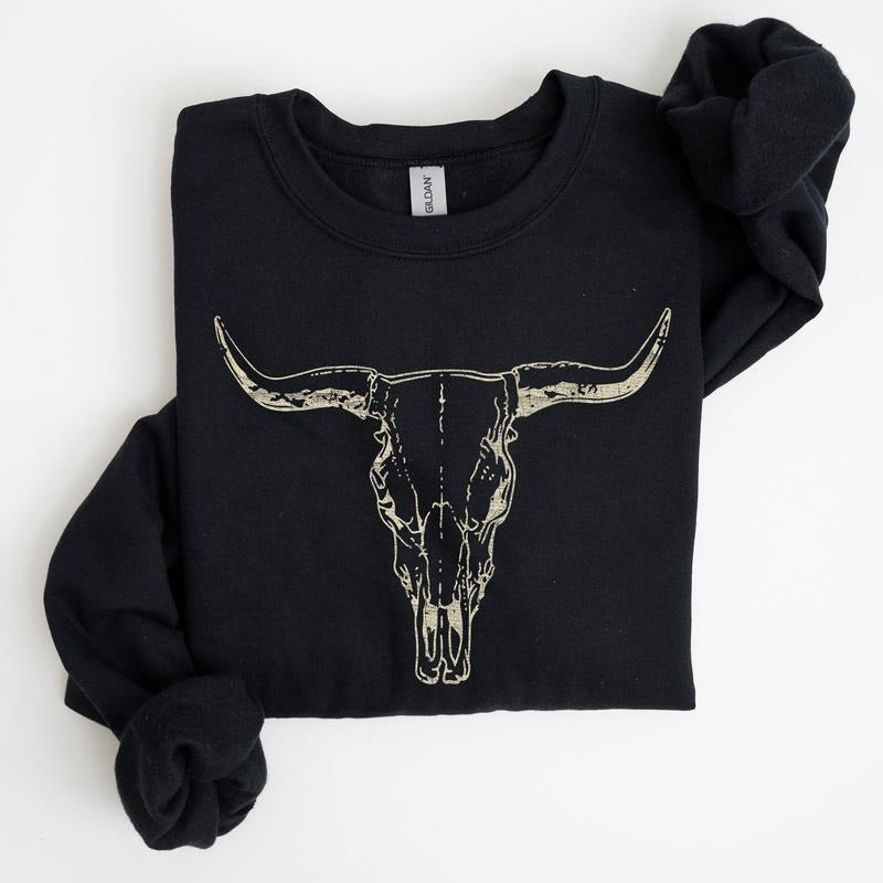 Long Horn, Cow Skull, Rodeo, Cowboy Sweatshirt T-Shirts, Hoodie | HypeCrazeTee.com