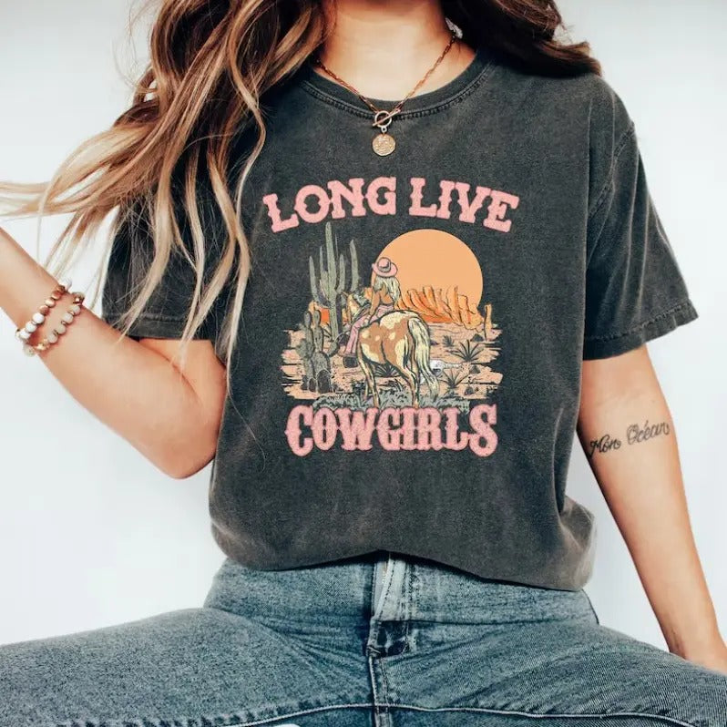 Long Live Cowgirls Tshirt, Retro Western Shirts, Rodeo Fashion Tee Cotton Fabric Love Hoodie, Sweatshirt | HypeCrazeTee.com