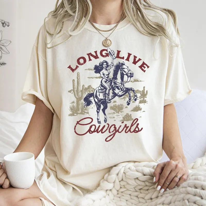 Long Live Cowgirls, Horse, Cowboy, Western, Country,  Tshirt, Women's Crew Neck, Crewneck Hoodie, Sweatshirt