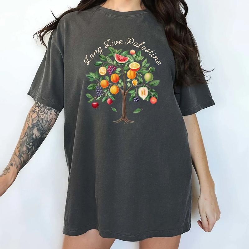 Long Live Palestine Fruits Shirt, Aesthetic Fruits Graphic Shirt, Fruit Graphic Tees For Women, Vintage Olive Tree Tee,...