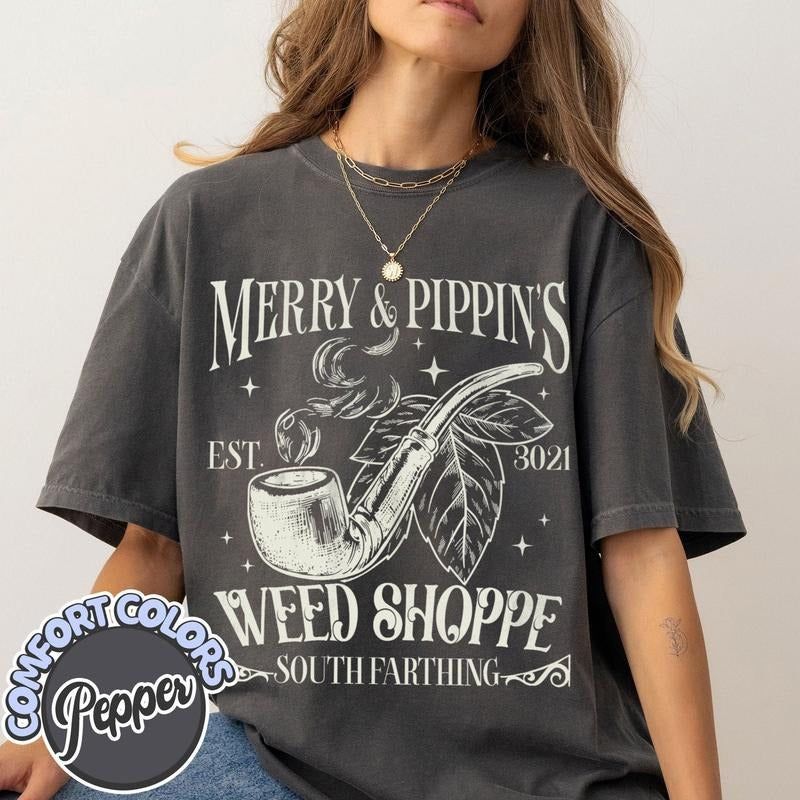 Lord Of The Rings Premium T-Shirt , Lotr Fantasy Merch, Merry & Pippin Weed Shoppe T-shirt, Lotr Jrr Tolkien Book Lover...