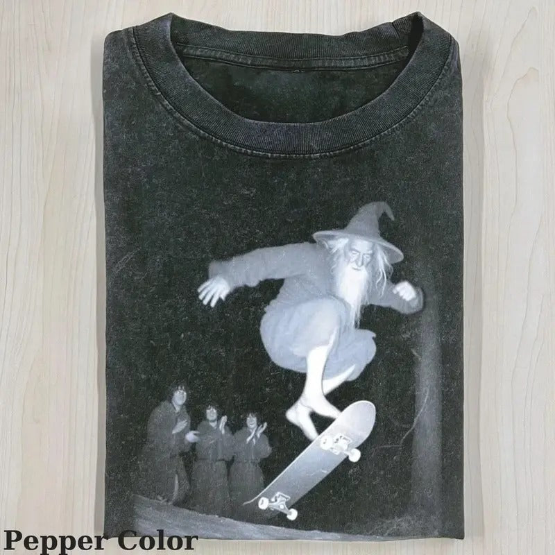 Lord of the Rings Vintage Tee, Galdalf Skateboarding T-Shirt, Meme Cringe Funny Dumb Shirts, Unisex Movie Shirt Menswear...