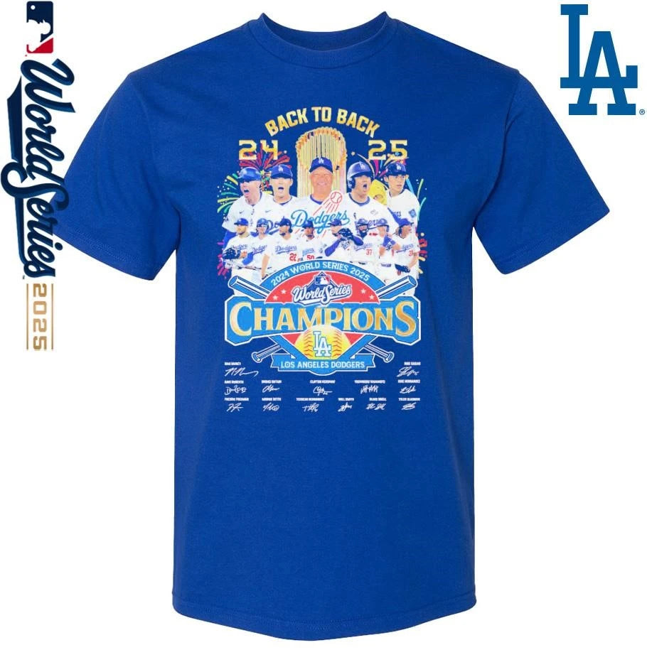 Los Angeles Dodgers 2025 National League Champions Back 2 Back Signatures Shirt