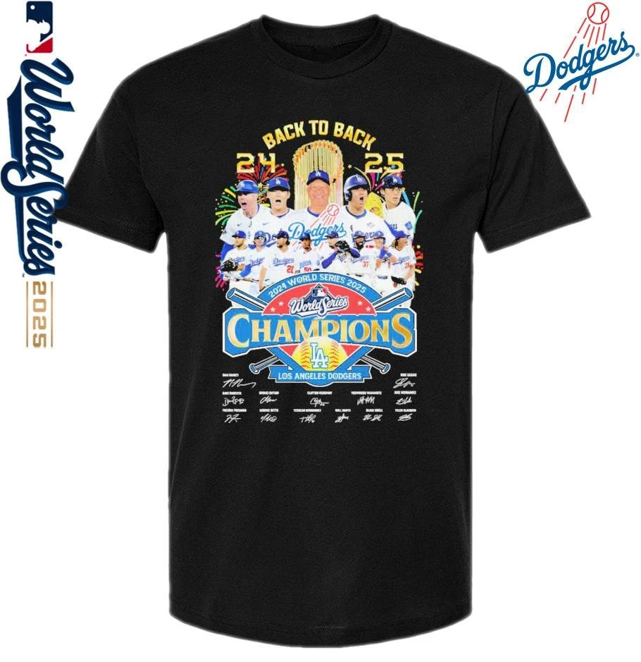 Los Angeles Dodgers 2025 National League Champions Back 2 Back Signatures Shirt