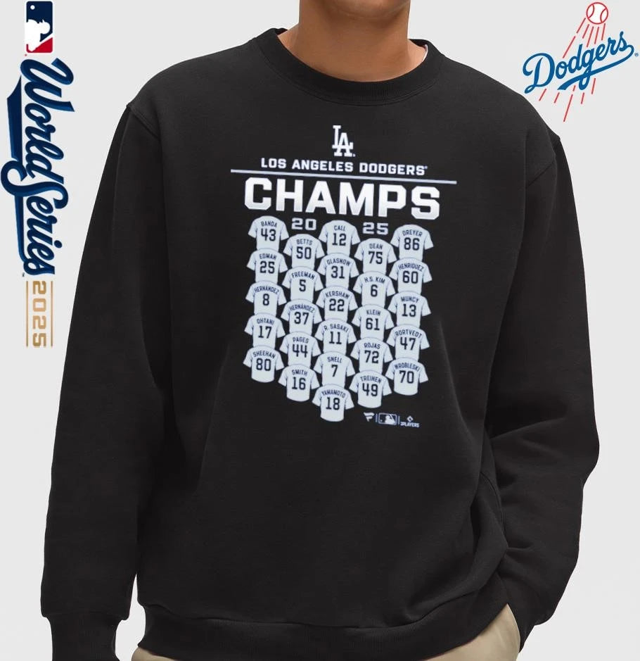Los Angeles Dodgers 2025 World Series Champions Jersey Roster T-Shirt