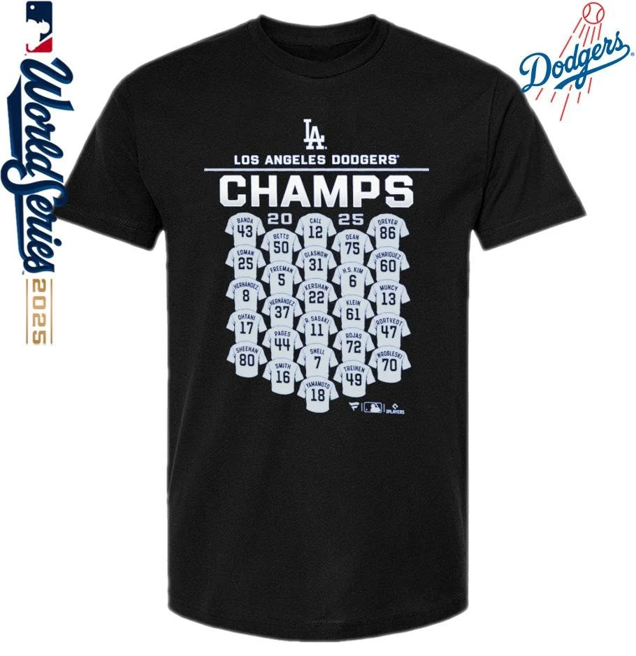 Los Angeles Dodgers 2025 World Series Champions Jersey Roster T-Shirt