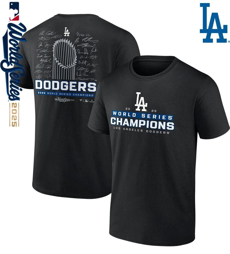 Los Angeles Dodgers 2025 World Series Champions Signature Roster T-Shirt