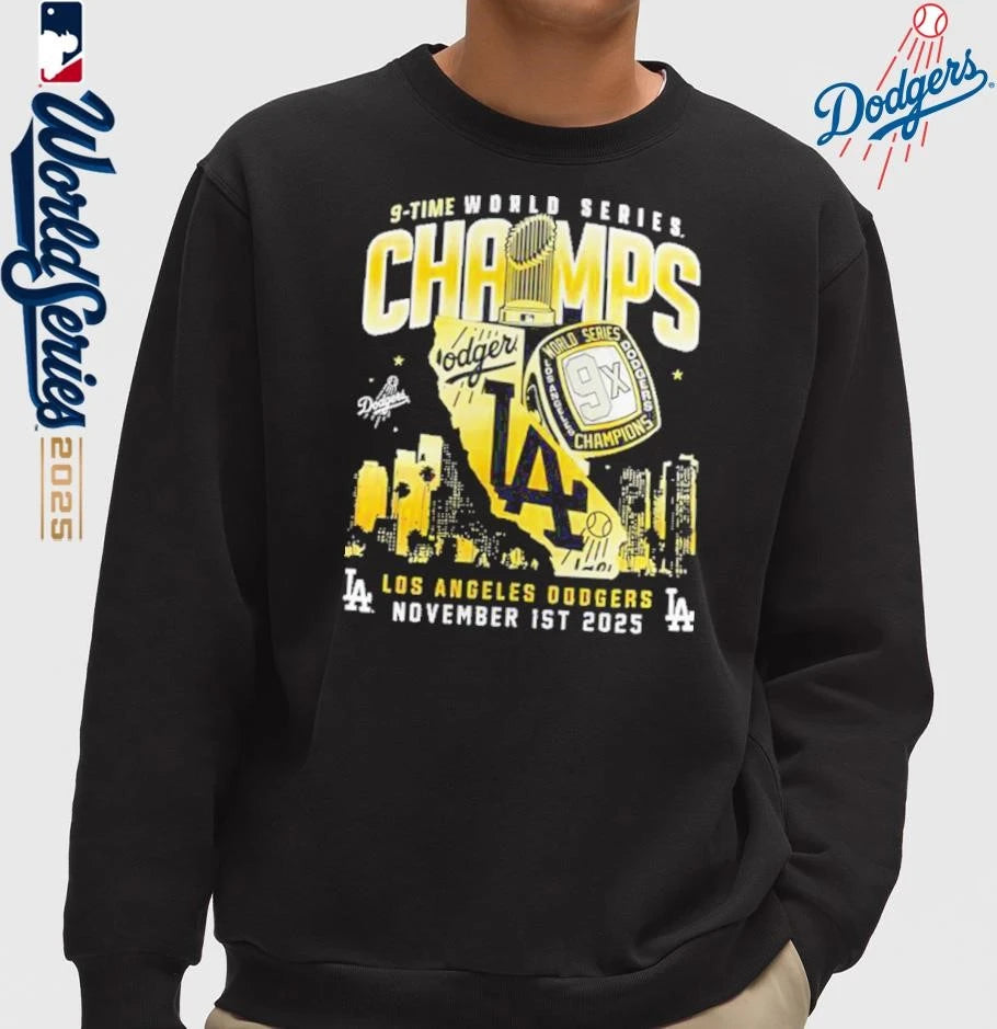 Los Angeles Dodgers 9-Time World Series Champions World Rings T-Shirt