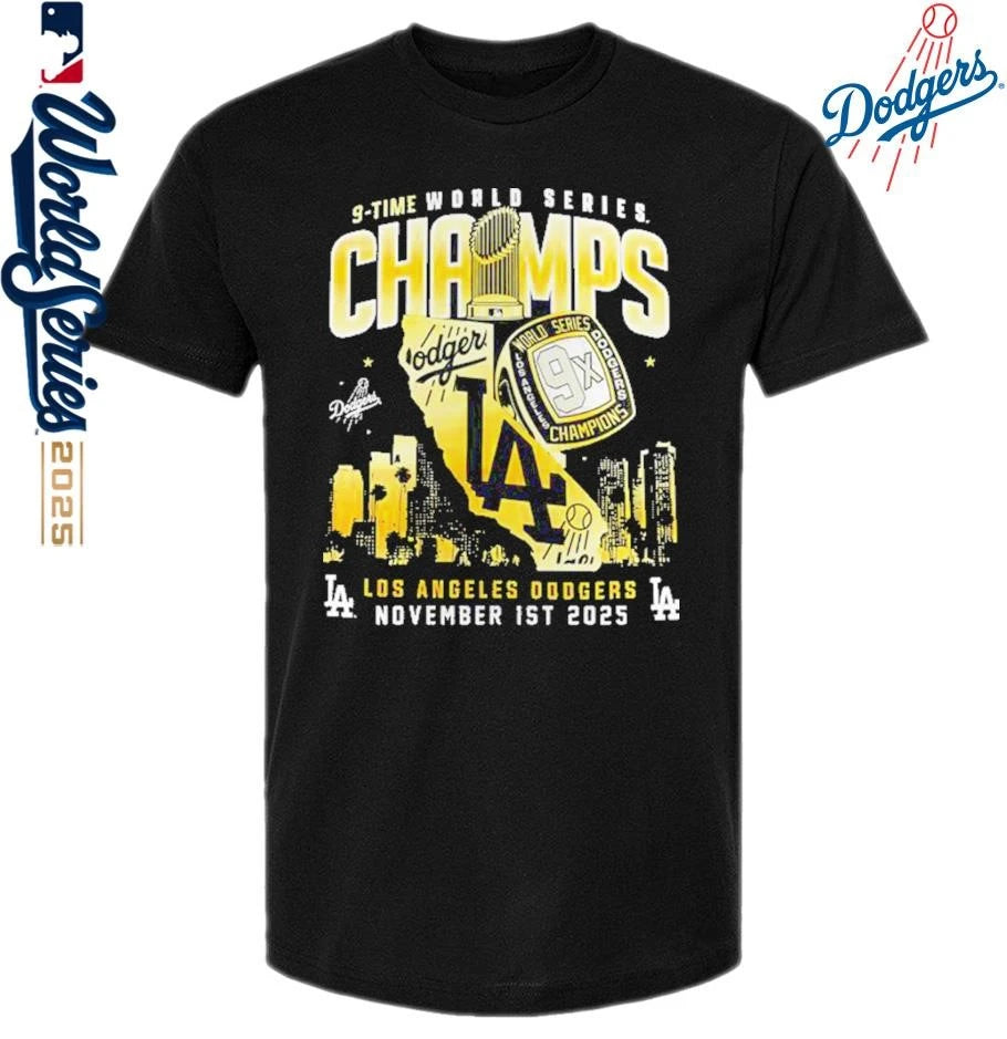 Los Angeles Dodgers 9-Time World Series Champions World Rings T-Shirt