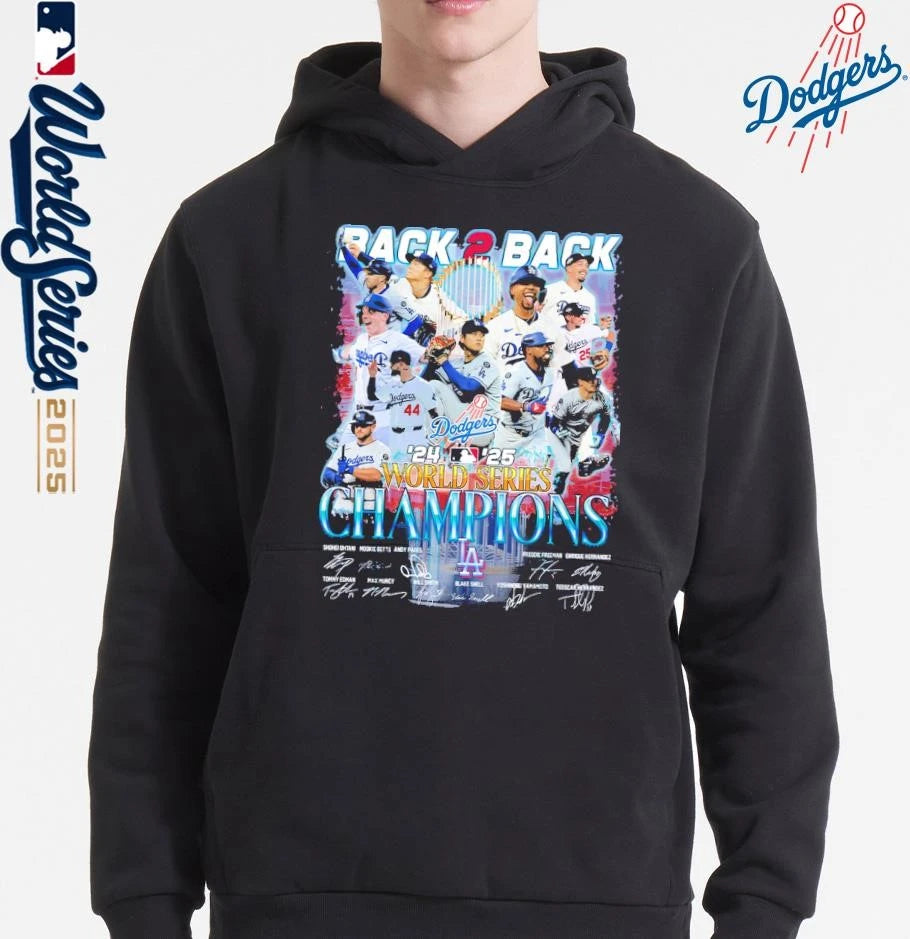 Los Angeles Dodgers Back 2 Back 2024-25 World Series Champions Signatures T-Shirt