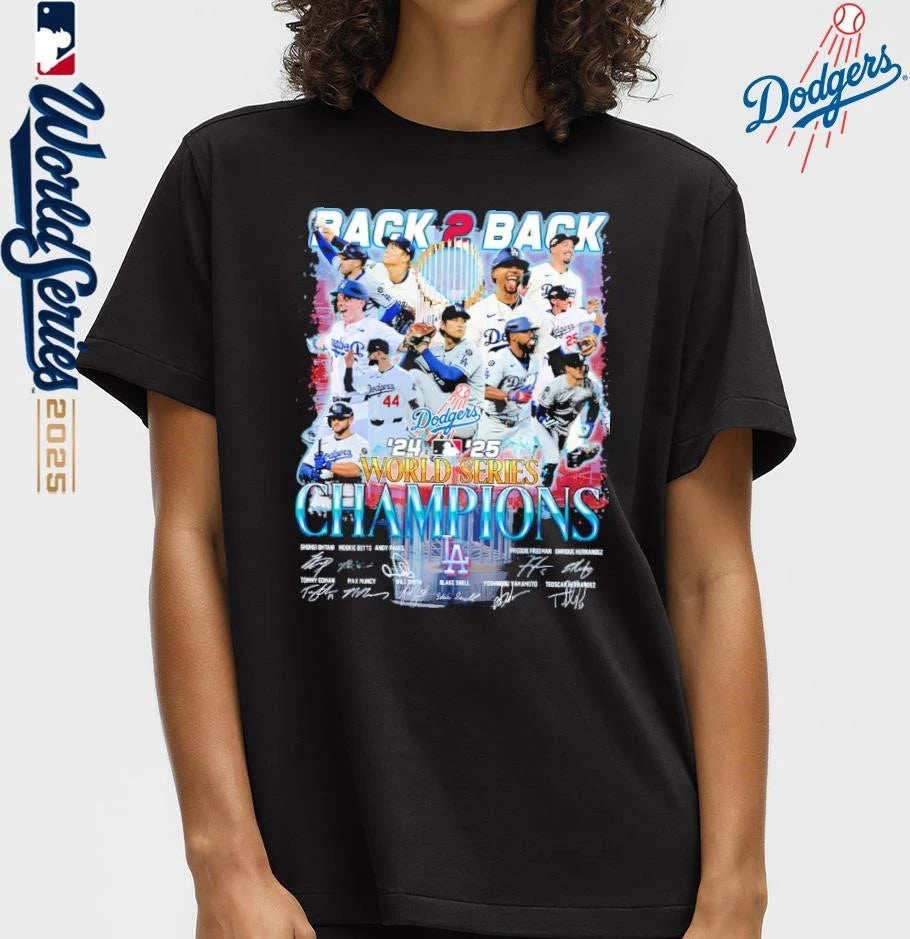 Los Angeles Dodgers Back 2 Back 2024-25 World Series Champions Signatures T-Shirt