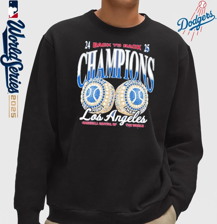 Los Angeles Dodgers Back To Back Rings Champions Baseball Capital Of The World T-Shirt
