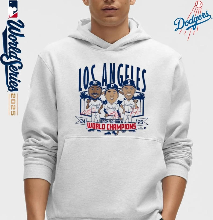 Los Angeles Dodgers Back-to-Back World Champs Caricatures T-Shirt