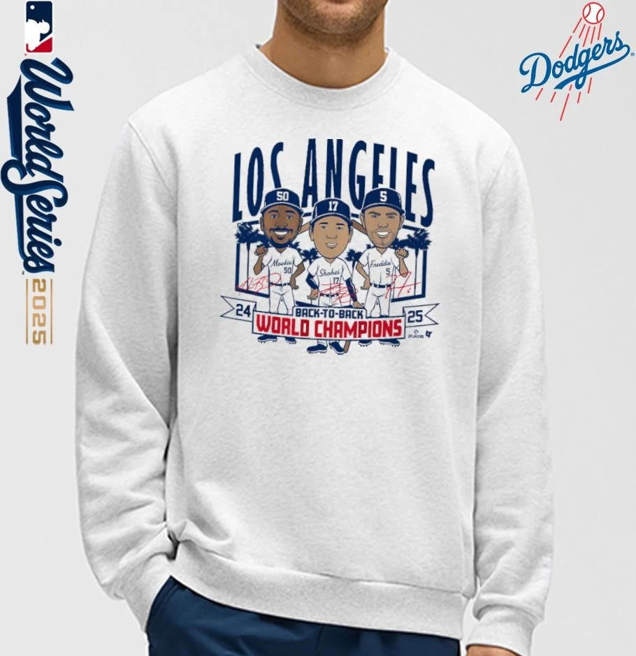 Los Angeles Dodgers Back-to-Back World Champs Caricatures T-Shirt