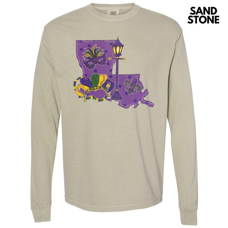 Louisiana Mardi Gras Long Sleeve Comfort Colors T-Shirt Hoodie, Sweatshirt | HypeCrazeTee.com