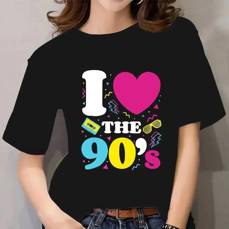 Love 90 printed T-shirt for women's summer O-neck short sleeved oversized top casual T-shirt loose streetwear Harajaku...