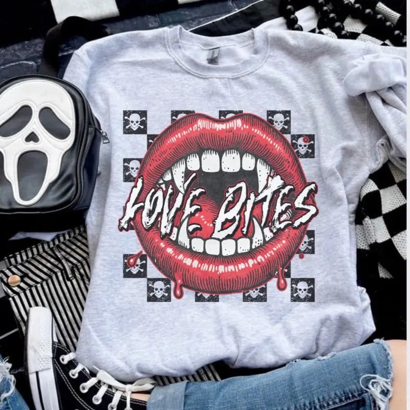 Love Bites Sweatshirt - Ash Grey - Sublimation -Anti Valentine- Unisex Jersey Sweatshirt T-Shirts, Hoodie | HypeCrazeTee.com