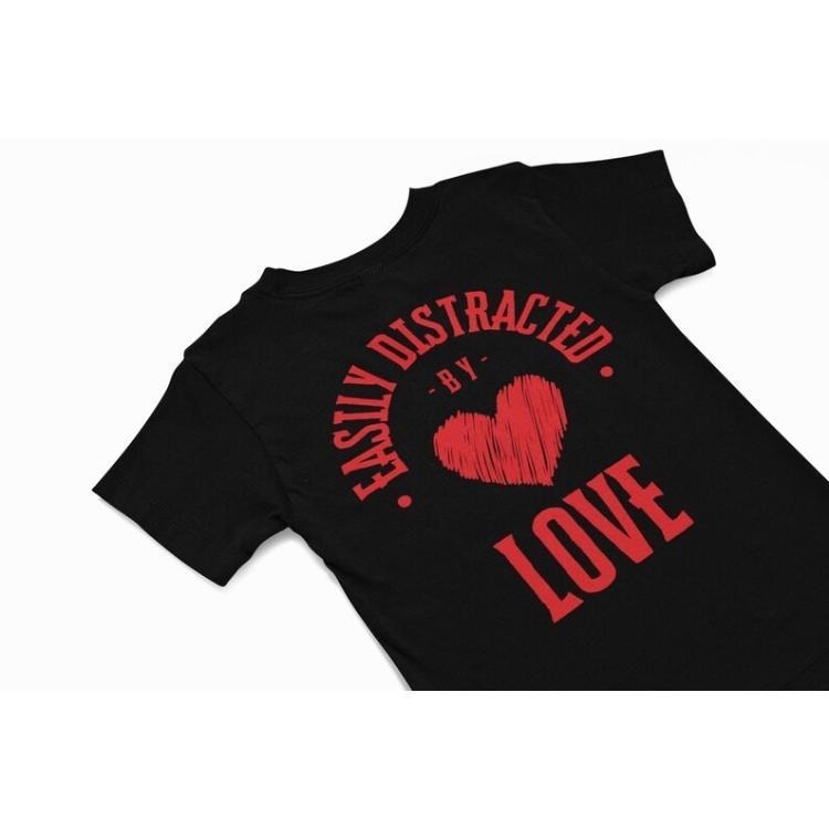 Love Heart T-Shirt, Easily distracted by Love, Quirky summer t shirt, Girlfriend lovers gift, Cute girls tee, Wife...