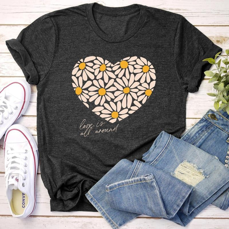 Love Is All Around, Daisy, Heart, Super Soft Tshirt, Valentine's Day Hoodie, Sweatshirt | HypeCrazeTee.com