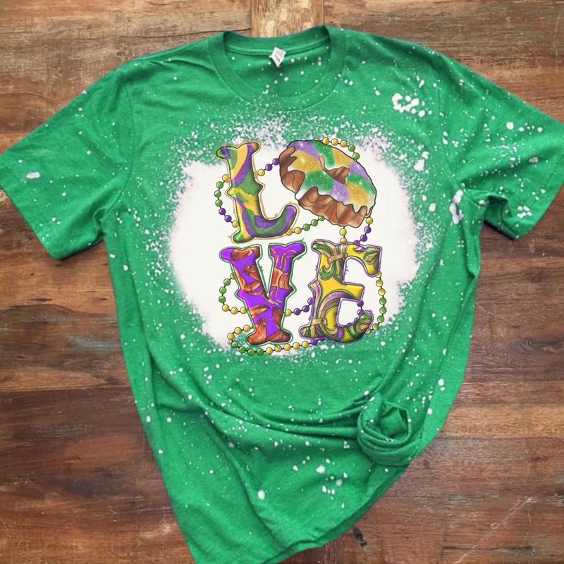 Love Kingcake Mardi Gras Bleached Sublimation Comfy Fabric Cotton T-Shirts, Hoodie, Sweatshirt