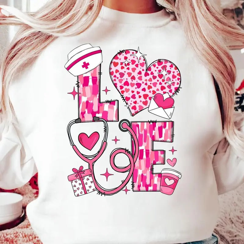 Love Nurse Valentine Shirt, Nurse Valentine Heart Shirt, Nurse Love Valentines Day Shirt, Valentine Heart Shirt,...