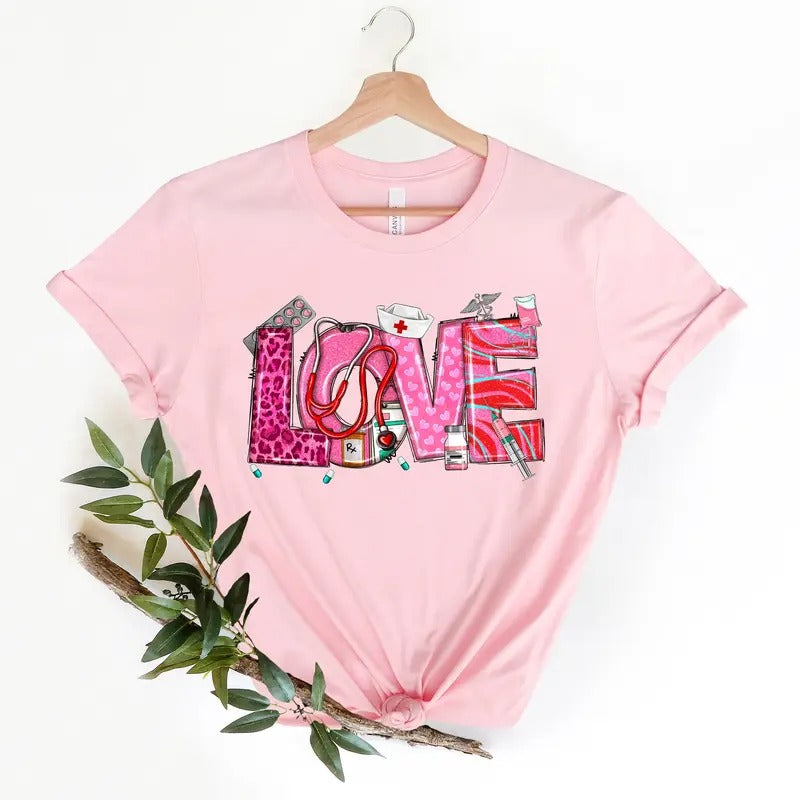 Love Nurse Valentine's Day Shirt for Women - Cotton T-shirt - Fabric Hoodie, Sweatshirt | HypeCrazeTee.com