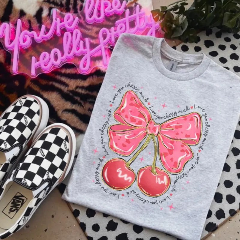 Love You Cherry Much Bleached Shirt - Ash Grey - Valentine Day Hoodie, Sweatshirt | HypeCrazeTee.com