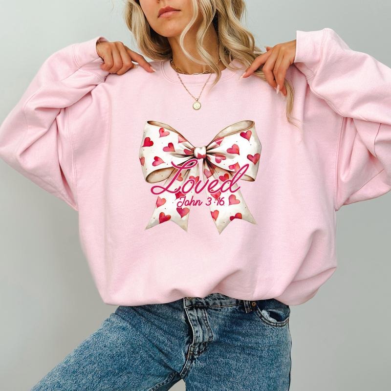 Loved John 3:16 Bible Verse Sweatshirt, Valentines Crewneck,  Christian Long Sleeved Pullover, XOXO Women Clothing...