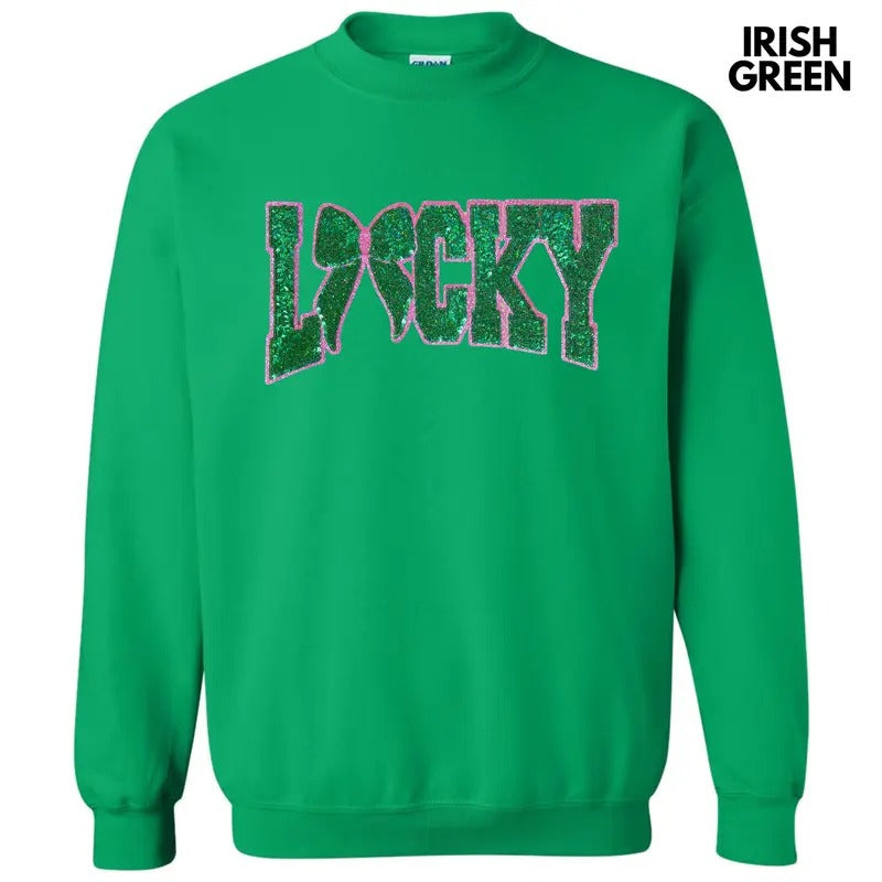 Lucky Bow Sequin Patch Sweatshirt T-Shirts, Hoodie | HypeCrazeTee.com