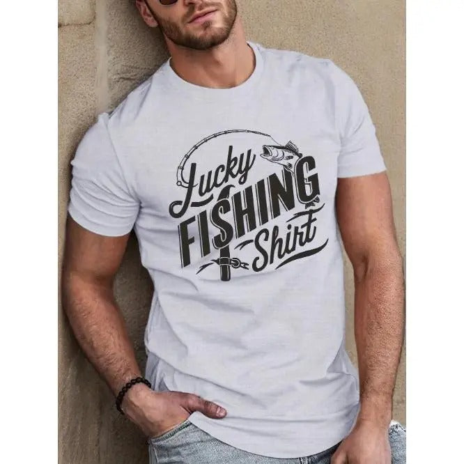 Lucky Catch Fitted T-Shirt for Men - Sweat-Wicking, Freedom of Movement, Comfortable Fishing Shirt - Emblem Design,...