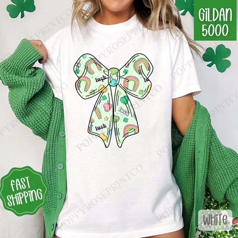 Lucky Charm Bow St Patrick Shirt Gildan, St Patrick's Day Women's Tee, Cute Women's Tshirt Plus Sizes Hoodie, Sweatshirt