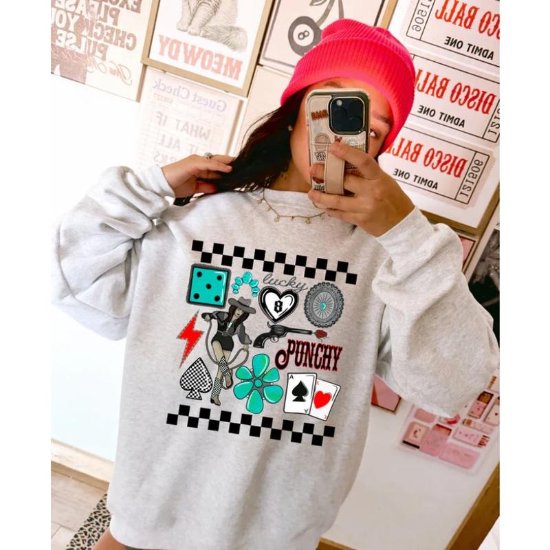 Lucky Cowgirl Crew Sweatshirt, Graphic Crewneck shirt, cowgirl outfits, western clothing, western tops outfits women,...