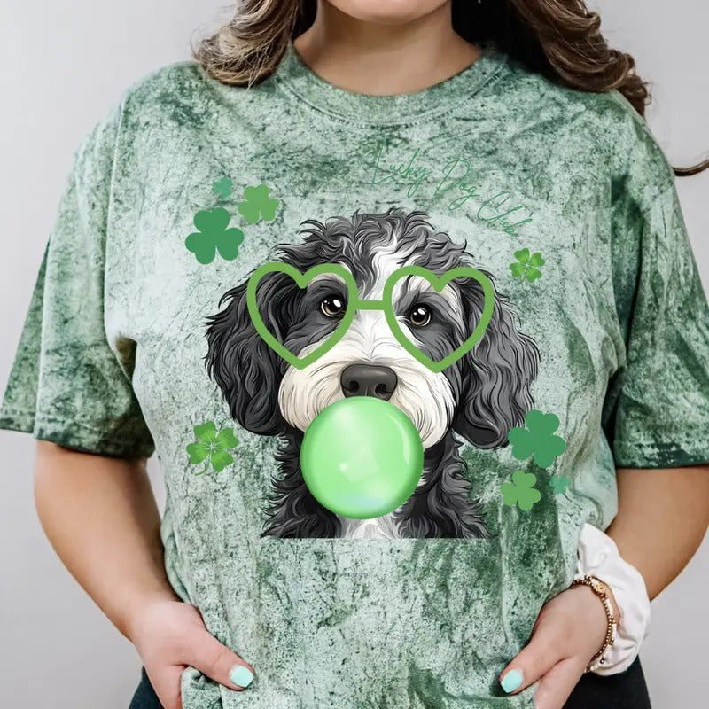 Lucky Dog Grey and White Bernedoodle Shirt ~ Unisex Apparel Relaxed Fit Printed In The USA Clothing Womenswear Casual...