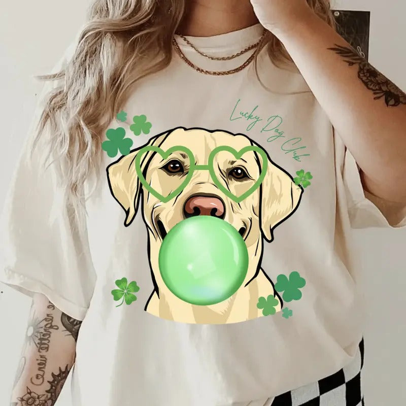 Lucky Dog YELLOW LAB Shirt ~ Unisex Apparel Relaxed Fit Printed In The USA Clothing Womenswear Casual Comfort Cotton Top...