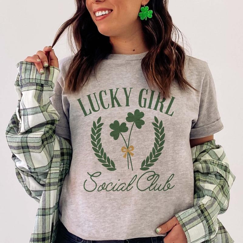 Lucky Girl Social Club St. Patrick's Day T-Shirt St. Patty's Day Tee Lucky Girl Clover Tee St. Patty's Day T-shirt Womens...