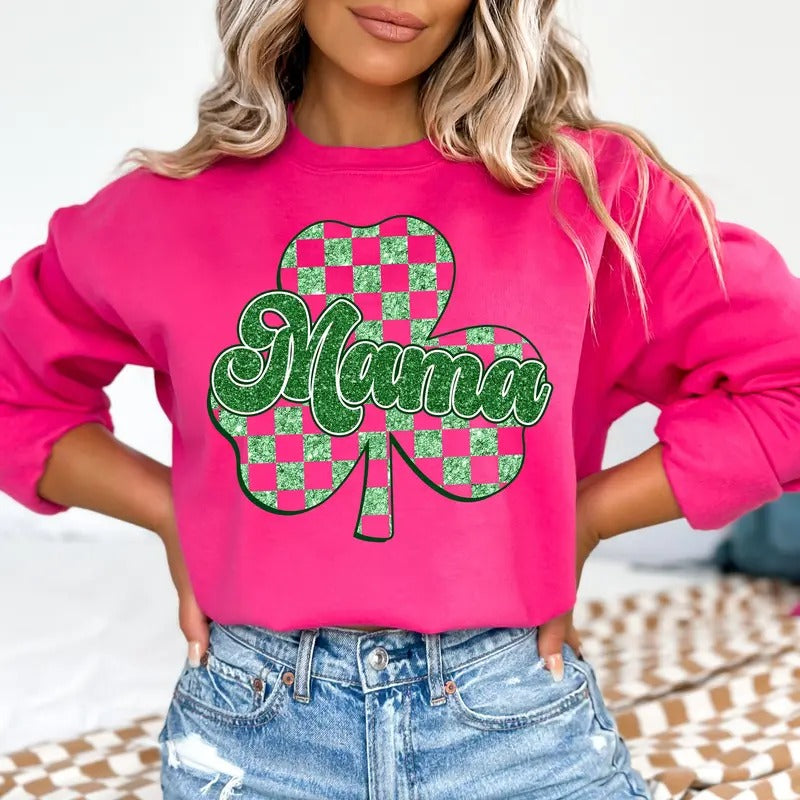 Lucky Mama Funny Irish Mama St. Patrick’s Day Sweatshirt Unisex Crewneck T-Shirt Hoodie | HypeCrazeTee.com