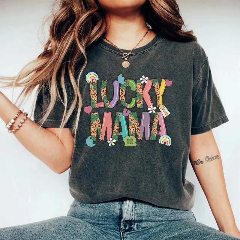 Lucky Mama Shirt - St. Patrick’s Day Leopard Print Tee - Trendy Retro Mom T-Shirt Hoodie, Sweatshirt | HypeCrazeTee.com