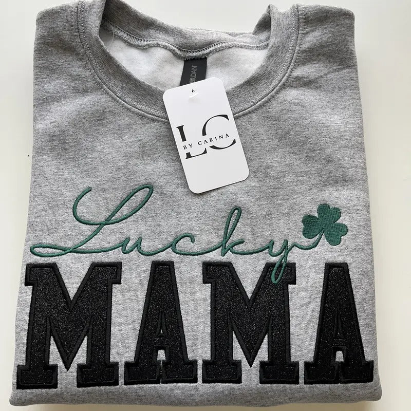 Lucky Mama St. Patrick’s Day Embroidered Sweatshirt - Festive & Stylish for Moms T-Shirts, Hoodie | HypeCrazeTee.com