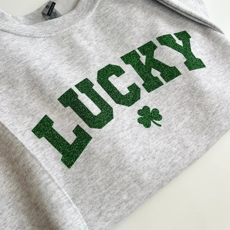 Lucky Sweatshirt, St Patty's Glitter Sweatshirt, Women's Lucky Crewneck Sweatshirt, Women's St Patrick's Day Sweatshirt,...