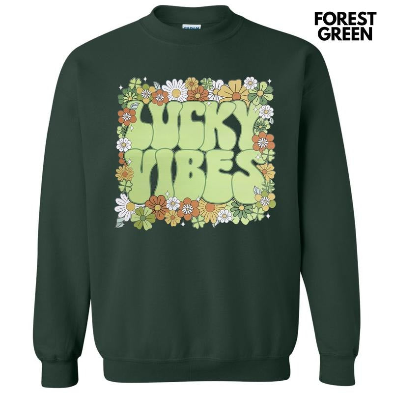 Lucky Vibes Floral Sweatshirt T-Shirts, Hoodie | HypeCrazeTee.com