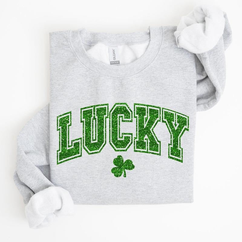 Lucky, Glitter Shamrock, St Patrick's Day Sweatshirt T-Shirts, Hoodie | HypeCrazeTee.com