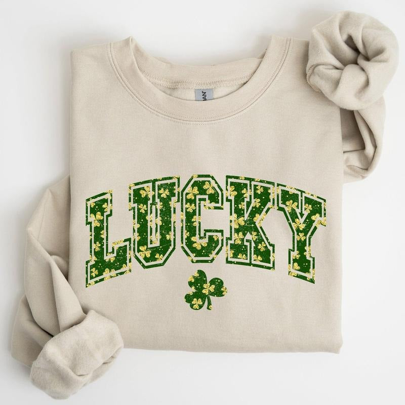 Lucky, Glitter Shamrock, Vintage St Patrick's Day Sweatshirt T-Shirts, Hoodie | HypeCrazeTee.com