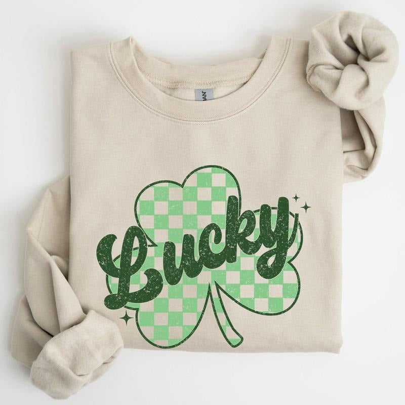 Lucky, Shamrock, Checker Print, St Patrick's Day Sweatshirt T-Shirts, Hoodie | HypeCrazeTee.com